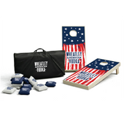 Regulation cornhole with imprinted bags and carry case